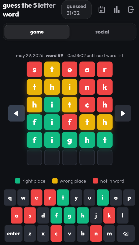 5 letter word gameplay